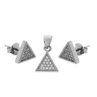 Women's Set Pendant-Earrings Triangle Zircon Silver 925-Platinum Plating 113100218.700